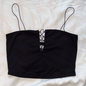 ACOA Black Lace-Up Crop Tank Top - L